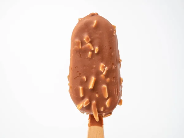 Chocolate Ice Cream Almonds Stick Ice Cream White Background — 스톡 사진