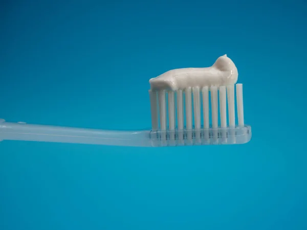 Toothbrush Copy Space Blue Background Close — Stok fotoğraf