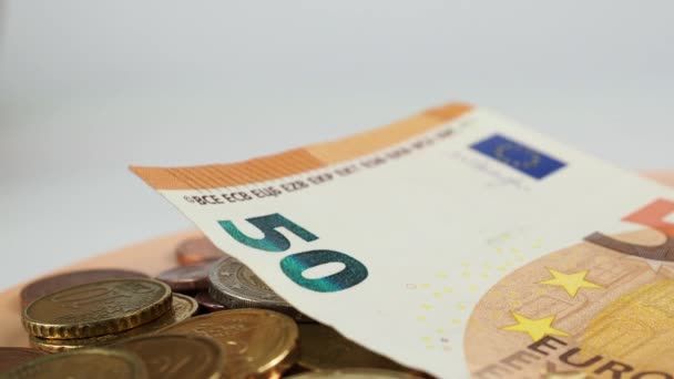 Χαρτονομίσματα Και Κέρματα Ευρώ Μετρητά Έννοια Της Αποταμίευσης Υψηλής Ποιότητας — Αρχείο Βίντεο