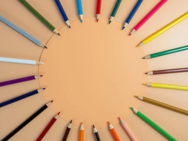 Education Back School Concept Colored Pencils Orange Background — Stock fotografie