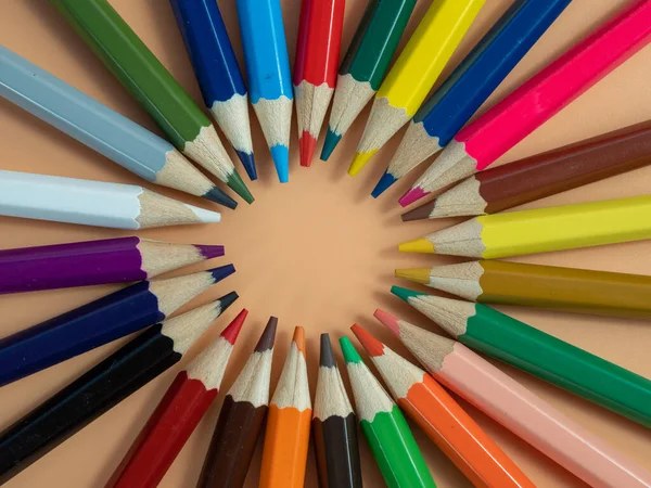 Education Back School Concept Colored Pencils Orange Background — ストック写真