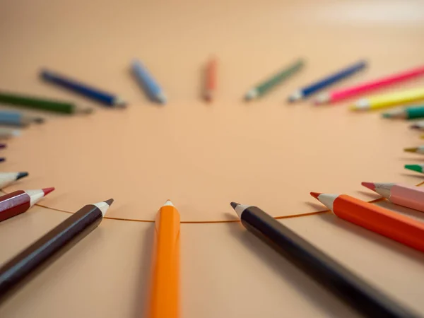 Education Back School Concept Colored Pencils Orange Background — Photo