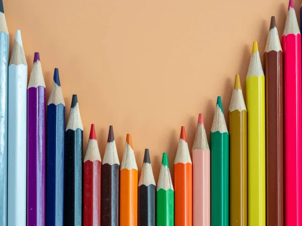 Education Back School Concept Colored Pencils Orange Background — Zdjęcie stockowe