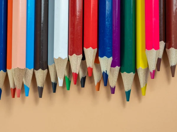 Education Back School Concept Colored Pencils Orange Background — ストック写真
