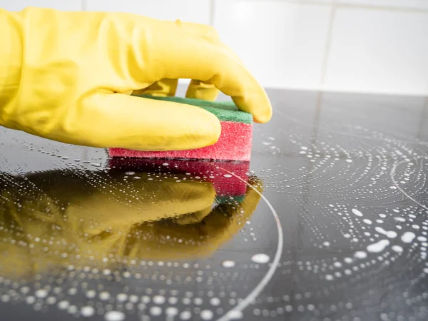 Washes Electric Stove Kitchen Cleaning Dirty Electric Stove — Stock Fotó