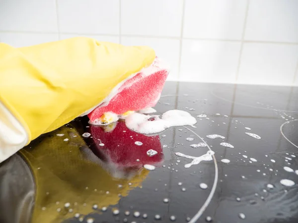 Washes Electric Stove Kitchen Cleaning Dirty Electric Stove — Stock Photo, Image