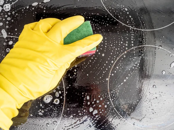 Washes Electric Stove Kitchen Cleaning Dirty Electric Stove — Stock Fotó