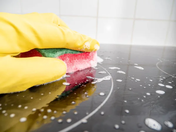 Washes Electric Stove Kitchen Cleaning Dirty Electric Stove — Stock Fotó