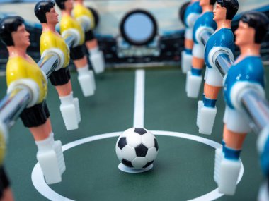 Masa futbolu. Masa oyunu bitti. Takım futbol oyunu.