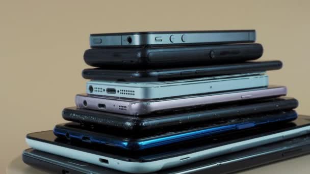 Outdated Models Mobile Phones Smartphones Rotation Old Smartphones — Video Stock