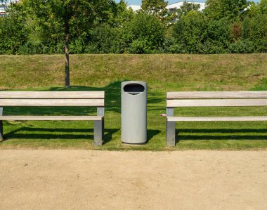 garbage bins in the park. Waste bins and ashtrays. Waste bin.