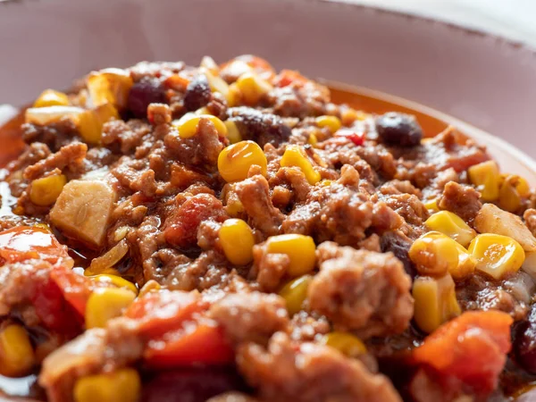 Chili Con Carne Ένα Παραδοσιακό Μεξικάνικο Πιάτο Μοσχάρι Και Φασόλια — Φωτογραφία Αρχείου