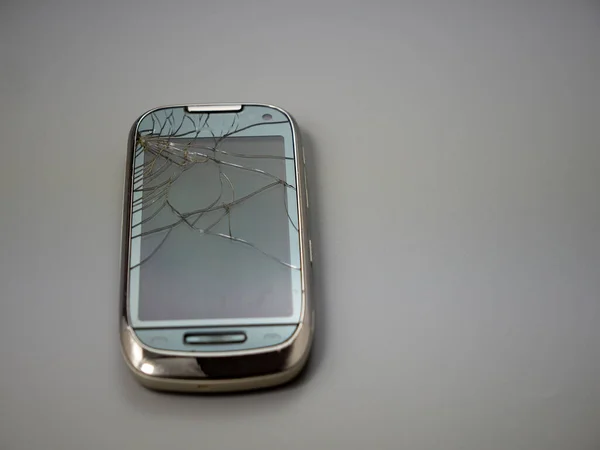 Old Smartphone Broken Phone Phone Gray Background Broken Smartphone — Stockfoto