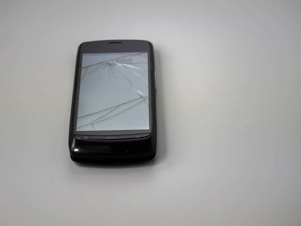 Old Smartphone Broken Phone Phone Gray Background Broken Smartphone —  Fotos de Stock