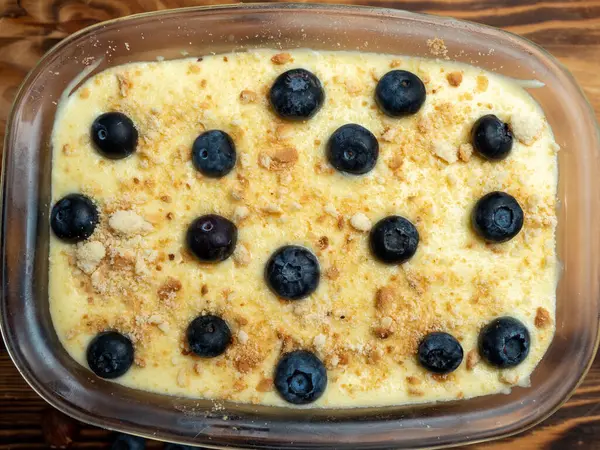 Homemade Blueberry Cake Wooden Table Dessert Snack Breakfast Close — Stockfoto