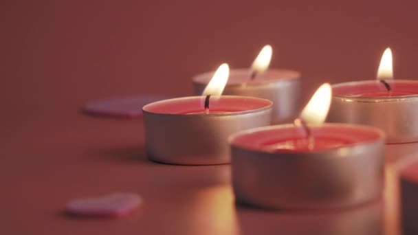 Κεριά Ροζ Φόντο Έννοια Αγάπης Υψηλής Ποιότητας Πλάνα — Αρχείο Βίντεο