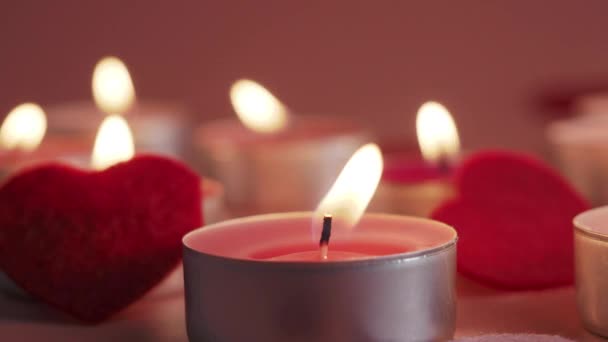 Κεριά Ροζ Φόντο Έννοια Αγάπης Υψηλής Ποιότητας Πλάνα — Αρχείο Βίντεο