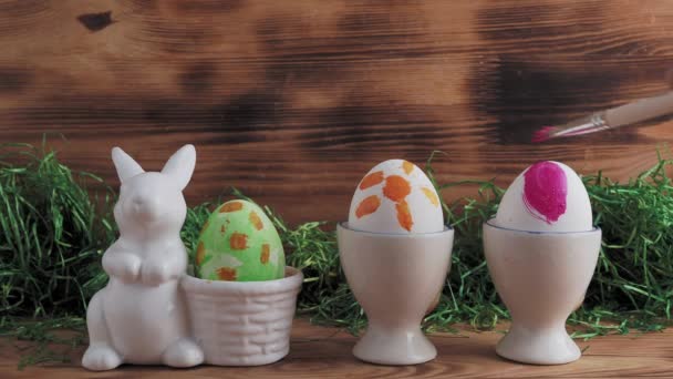 Painted Easter Eggs Easter Painted Easter Eggs Wooden Background High — ストック動画