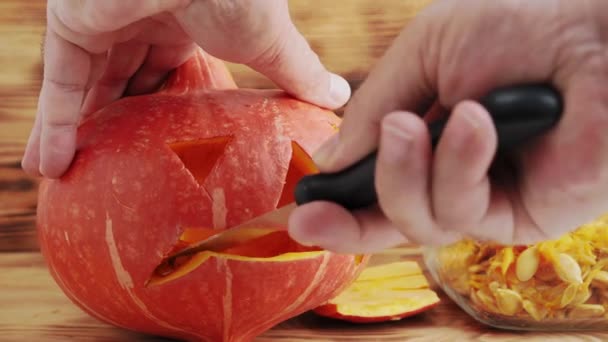 Close Pumpkin Preparation Halloween High Quality Footage — Video Stock