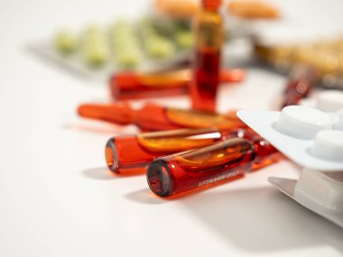 Medicines. Capsules in blister packs. Various medicines. Close-up.