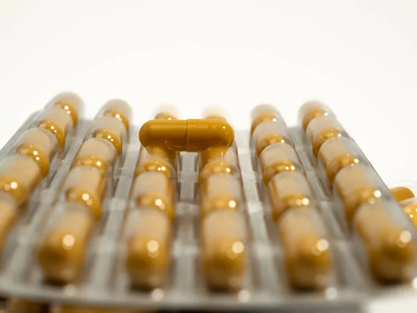 Medicines Capsules Blister Packs Yellow Capsules Close — Φωτογραφία Αρχείου