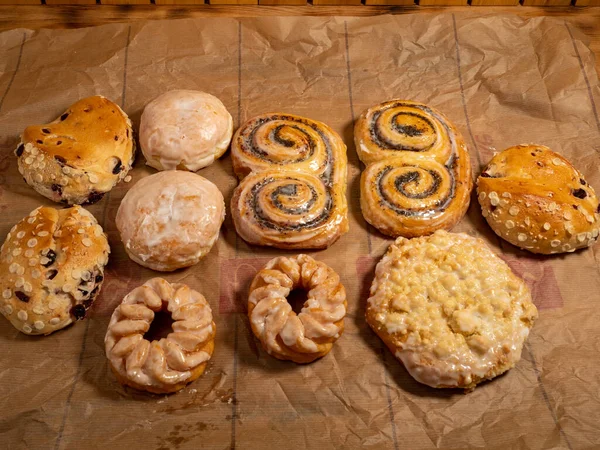 Sweet baked goods. Sweet flour products from the bakery. Freshly baked sweet buns.