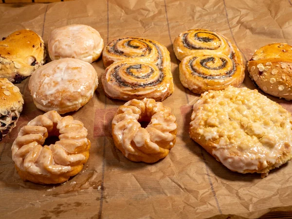 Sweet baked goods. Sweet flour products from the bakery. Freshly baked sweet buns.