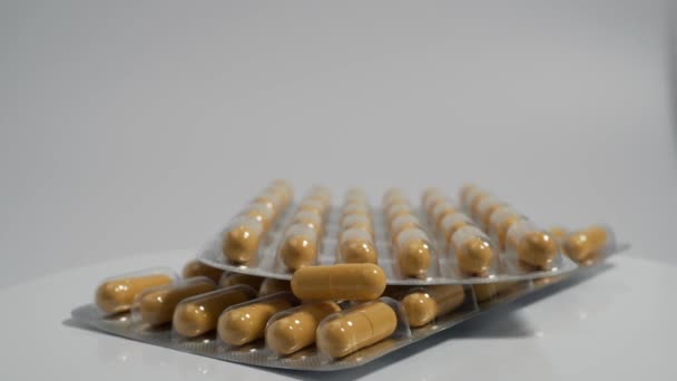 Close Pills Rotating Pills Drugs Medicine Pills Tablets Blister Packs — Stockvideo