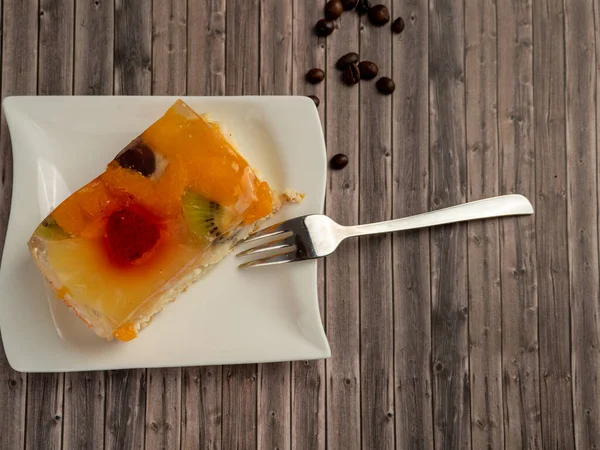 Leckerer Obstkuchen Süßer Obstkuchen Zum Dessert Nahaufnahme — Stockfoto