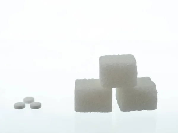 Süßstoff Auf Weißem Hintergrund Eine Alternative Zucker Nahaufnahme — Stockfoto