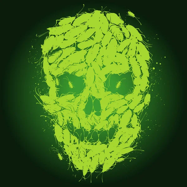 Skull Shape Composed Swarm Cockroaches Maggots — Stockvector