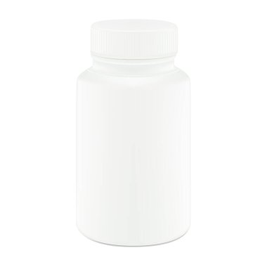 Beyaz arka plan vektör illüstrasyonunda beyaz boş plastik hap şişesi