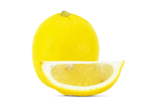 Citron Frais Entier Tranché Isolé Sur Fond Blanc Avec Chemin — Photo