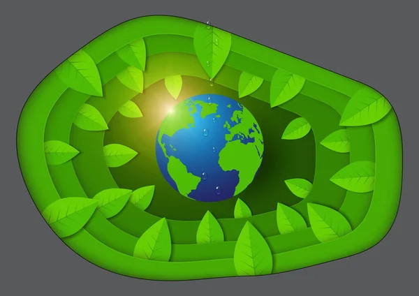 Terre Entourée Feuilles Concept Environnemental Illustration Vectorielle — Image vectorielle