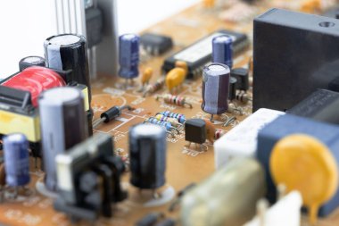 Yarı iletken elektronik devre kartı arka plan seçici odak
