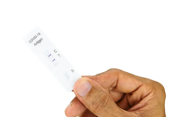 Hand Showing Covid Self Antigen Rapid Test Kit Positive Result — Stock Photo, Image