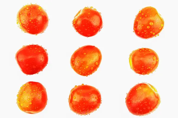 Färska Röda Tomater Med Vatten Droppar Isolerade Vit Bakgrund — Stockfoto