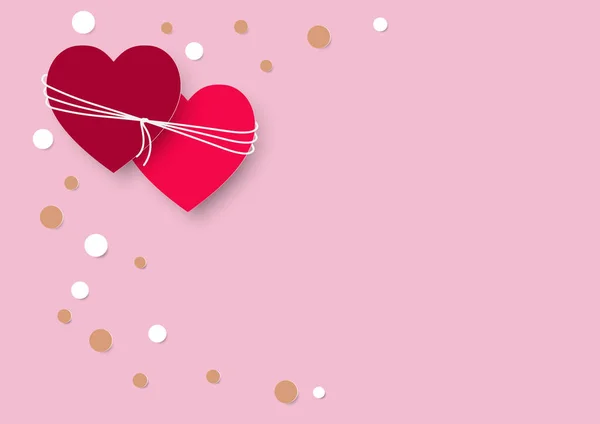 Two Red Hearts Tied Rope Pink Background Paper Art Valentine — Wektor stockowy