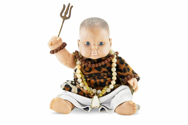 Pluche Baby Jongen Pop Geïsoleerd Witte Achtergrond Met Clipping Pad — Stockfoto