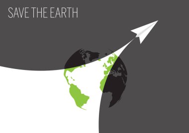 White paper airplane flying with smoke turning black earth to green earth, environmental concept vector illustration