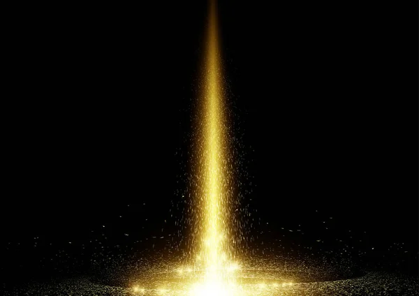 Falling Gold Glitter Sparkle Dust Particles Light Beam Black Background — Vector de stock