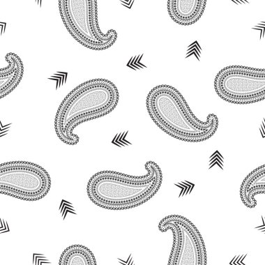 Black and white Paisley seamless pattern background vector illustration