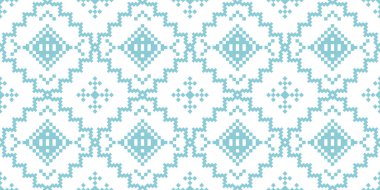 Blue on white ethnic embroidery seamless pattern background vector illustration