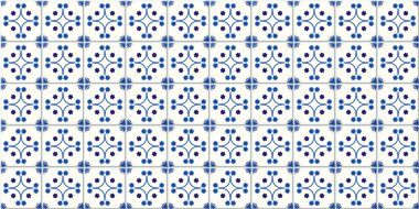 Retro navy blue floral ceramic tiles seamless pattern vector illustration