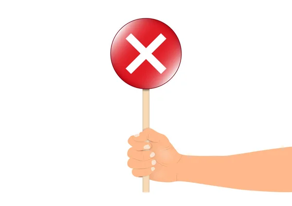 Hand Holding Stick Red Cross Sign Vector Illustration — 图库矢量图片