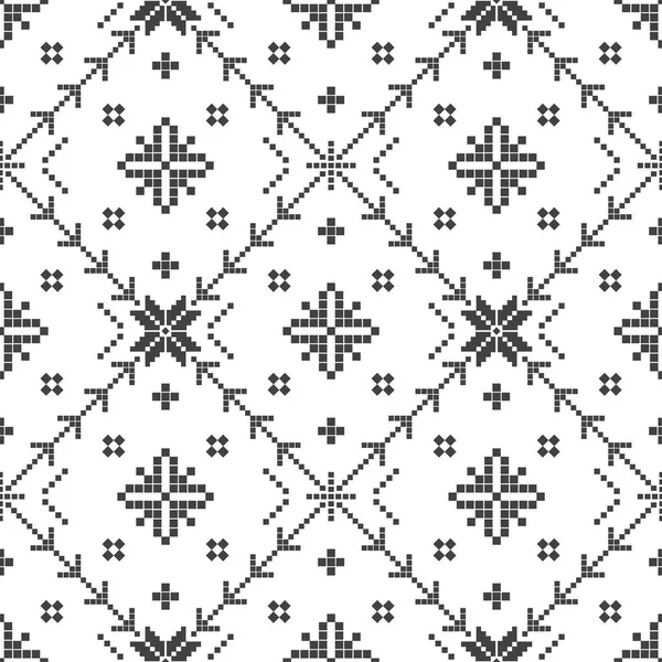 Black White Ethnic Embroidery Seamless Pattern Background Vector Illustration — Stockvektor