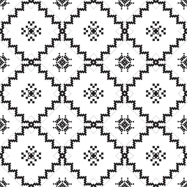 Black White Ethnic Embroidery Seamless Pattern Background Vector Illustration — Stockvektor