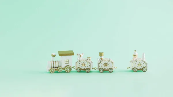Різдвяний Поїзд Пастельному Зеленому Тлі Копіювальним Простором Мінімальна Новорічна Концепція — стокове фото