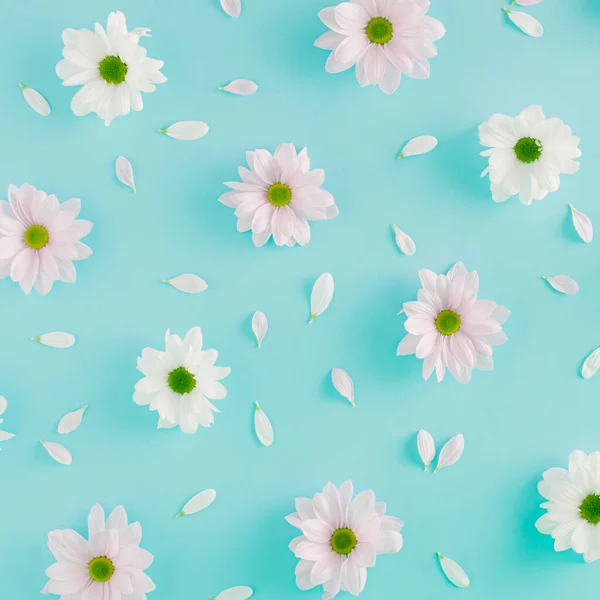 Візерунок Квітів Синьому Фоні Концепція Мінімальної Пастельної Пружини Стокове Фото