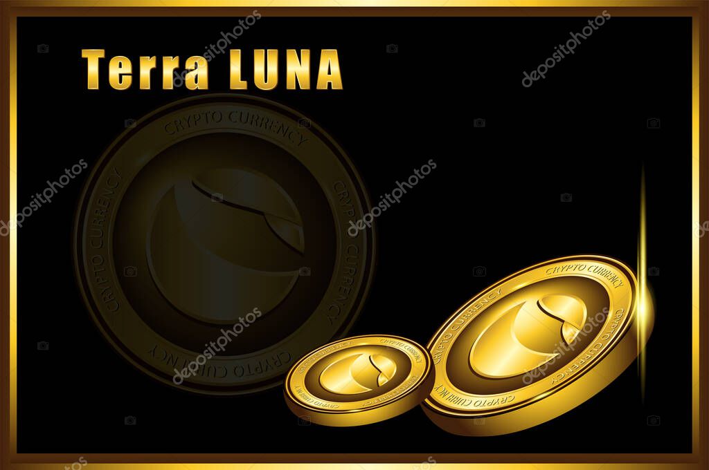 Terra coin gold coin in dark background, Terra luna  cryptocurrency, LUNA coin 3d illustration.